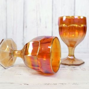 Vintage Orange Goblets Glasses Pair Rainbow Iridescent Marigold Imperial Glass